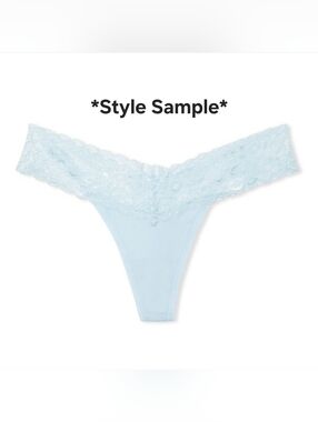NWT Victoria's Secret Stretch Cotton Lace Thong M DISCONTINUED Pale Sky Grey